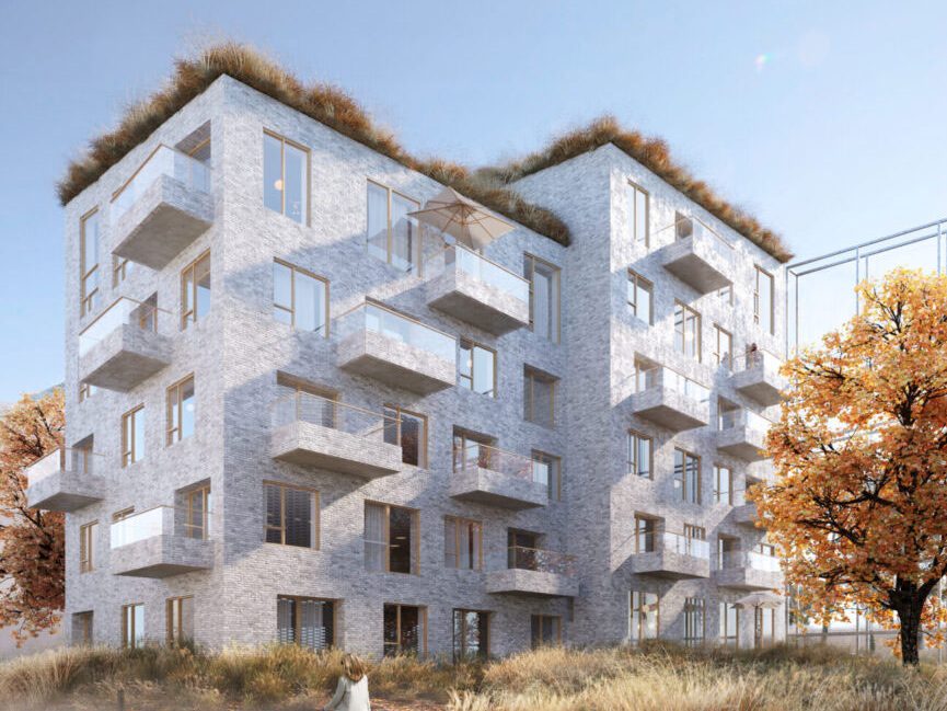 Visualisering af etagebyggeri i Favrhøj, en del af hillerøds nye bydel Favrholm